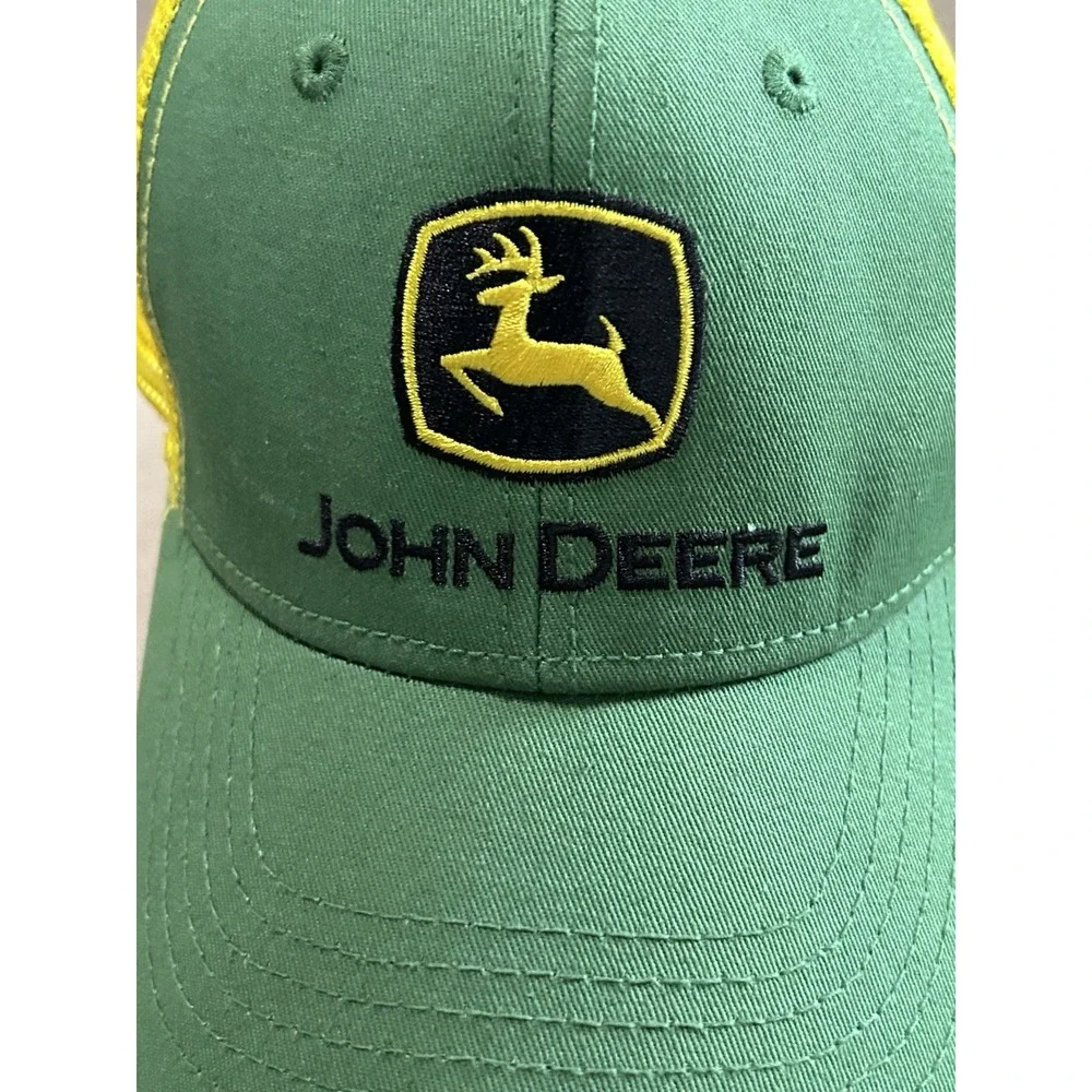 Vintage John Deere Trucker Hat Cap Snapback Green Yellow Mesh Farm Tractor Logo